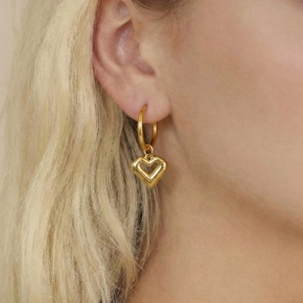 Boucles D'Oreilles Pendantes Pour Femme, En Acier Inoxydable, Couleur Or, Style Simple Series Simple Heart Image3