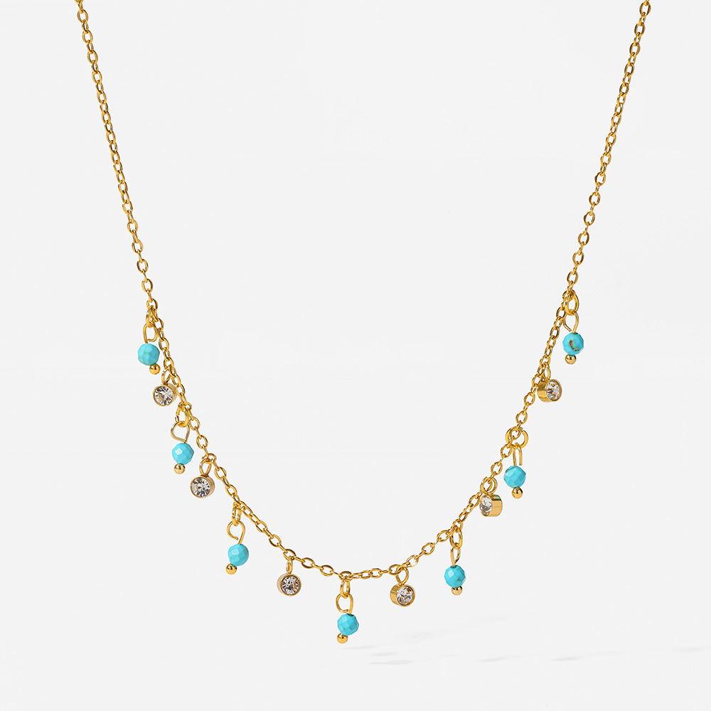 Colliers Pendentifs Pour Femmes En Acier Inoxydable Doré, Forme Géométrique Rétro, Étanches, Avec Zircon. Image4