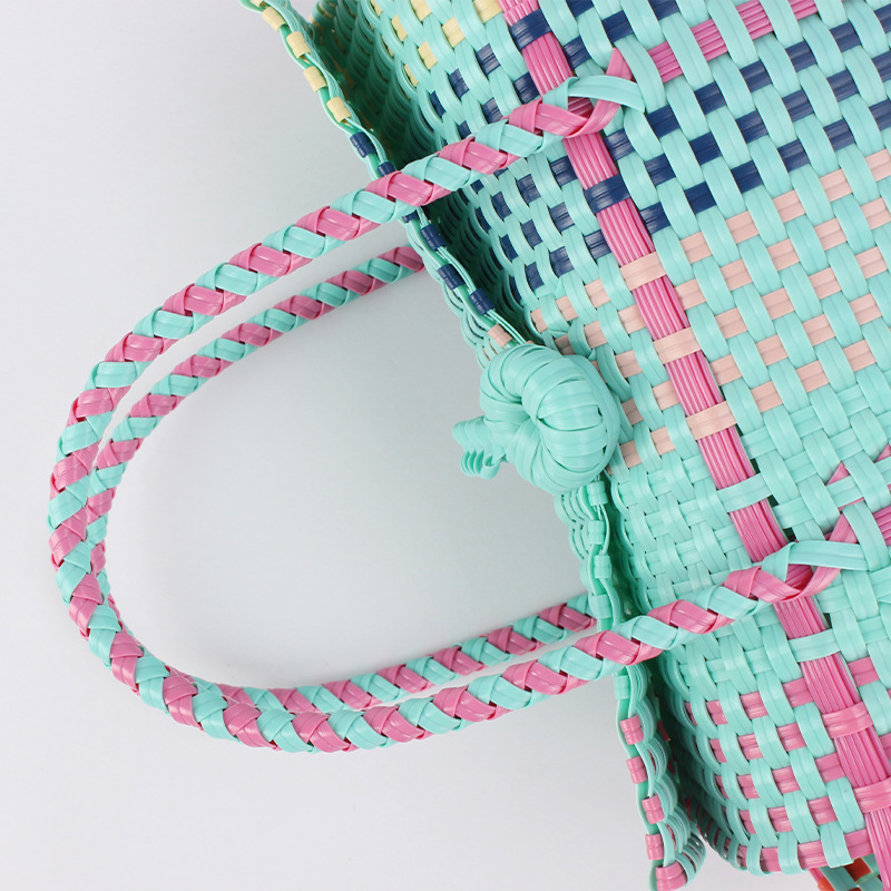 Sac Carré Femme En Pvc Tissé Multicolore Style Vacances h5Image3