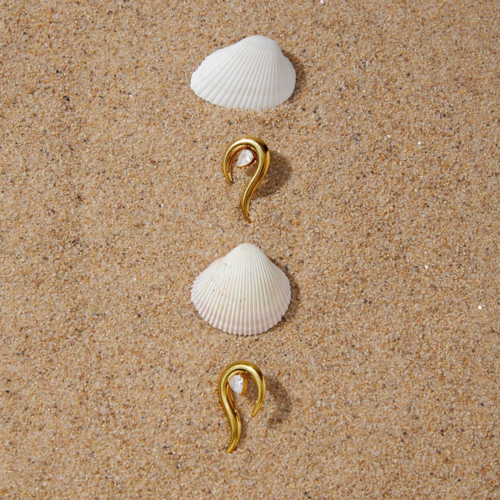 Boucles D'Oreilles Puces Pour Femmes, Style Goutte D'Eau, Lignes Irrégulières, En Acier Inoxydable Étanche, Couleur Or, Avec Zircon. h5Image3