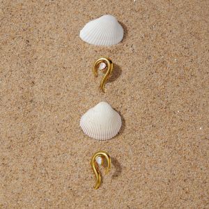 Boucles D'Oreilles Puces Pour Femmes, Style Goutte D'Eau, Lignes Irrégulières, En Acier Inoxydable Étanche, Couleur Or, Avec Zircon. h5 Image3