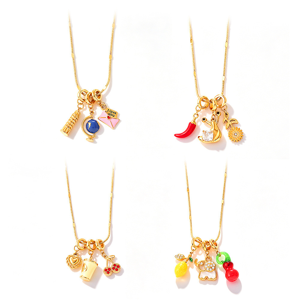 Colliers Pendentifs Pour Femmes En Acier Inoxydable Étanche, Couleur Or, Strass Et Perles Artificielles Image4