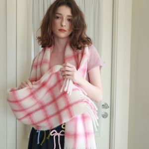 Écharpes D'Hiver En Laine Et Polyester À Carreaux Doux Et Pompons De La Série Simple h5 