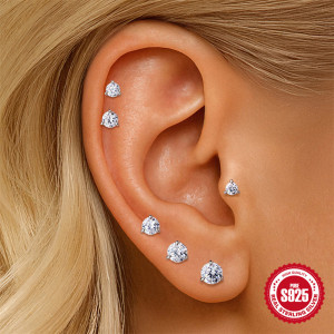 Boucles D'Oreilles Rondes En Métal Argenté Plaqué Platine S925, Style Simple, Pour Femme, En Moissanite. h5 Image4