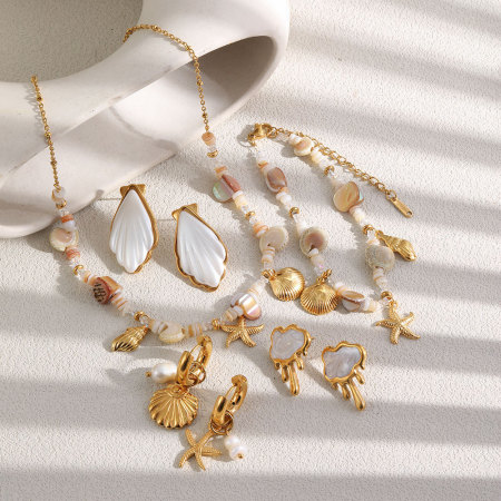 Ensembles de colliers pour femmes en acier inoxydable doré, style océanique, avec coquillage et étoile de mer