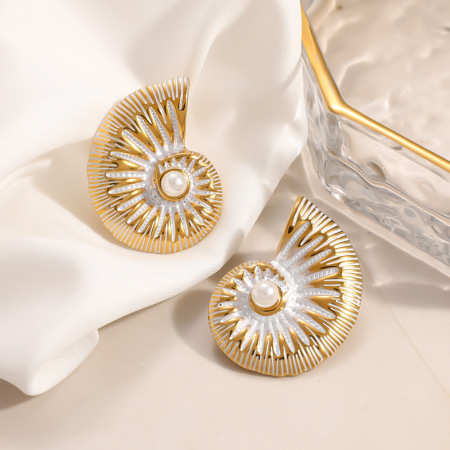 Boucles d'oreilles puces pour femmes, style océanique, en acier inoxydable doré, étanches, collection Luxe, collection Vacances 2