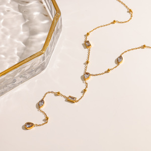 Colliers Pendentifs Élégants En Forme De Goutte, En Acier Inoxydable Étanche, Couleur Or Et Zircon, Pour Femmes h5 Image2