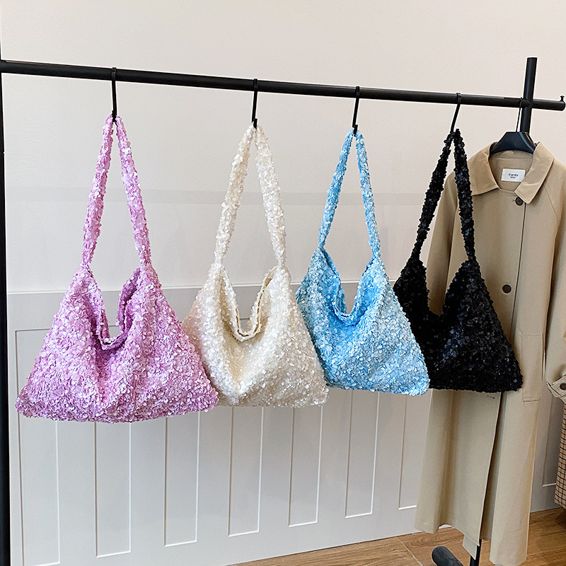 Sac Carré Pour Femme En Polyester Uni À Sequins, Style Décontracté Image4