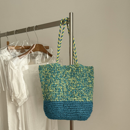 Sac carré pour femme en raphia tissé multicolore de style décontracté