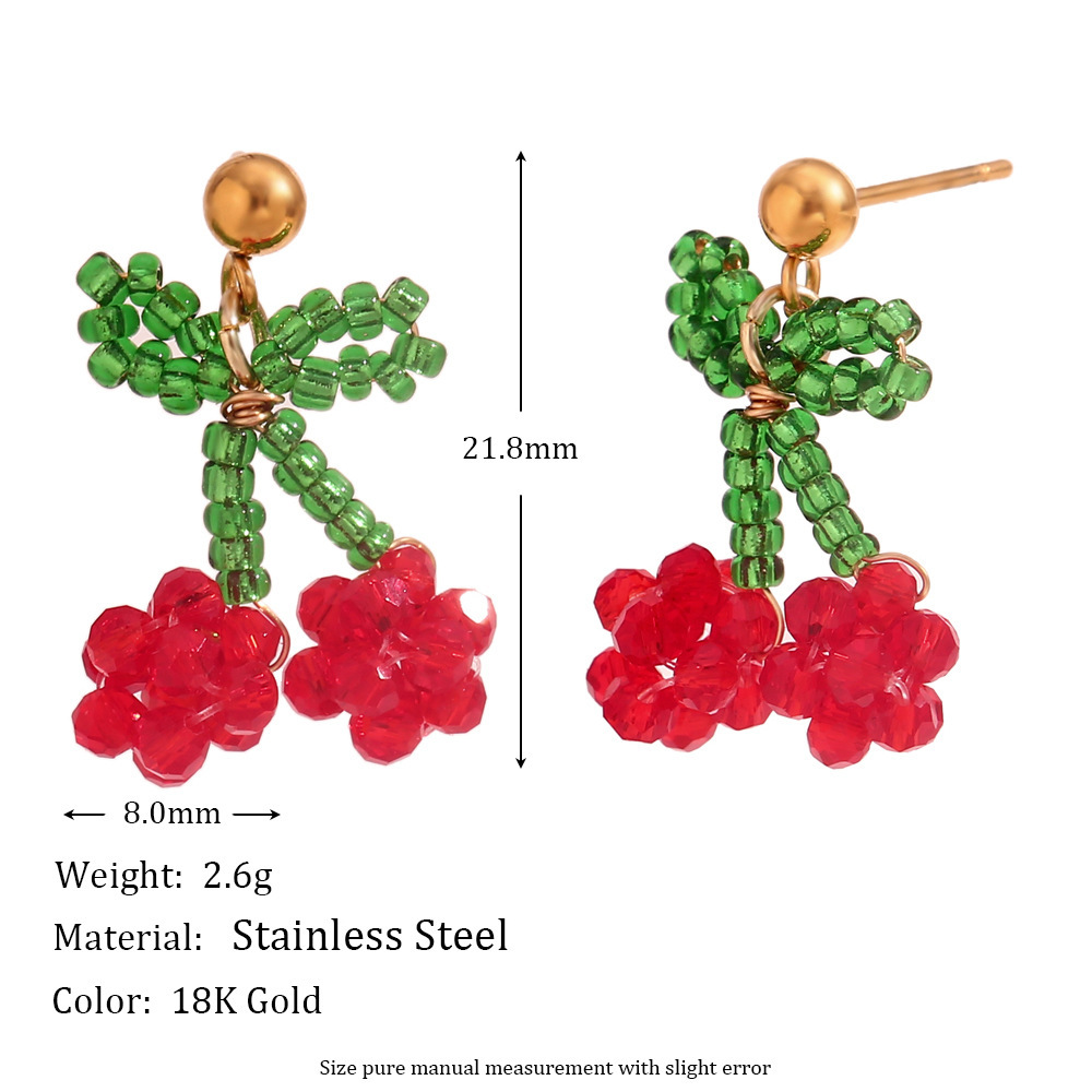 Boucles D'Oreilles Perles Pour Femme, Collection Romantique Sweet Cherry, En Acier Inoxydable Étanche, Couleur Or.