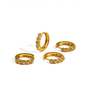 Boucles D'Oreilles Créoles Pour Femmes, Simples, En Acier Inoxydable, Imperméables, Couleur Or, Ornées De Strass Et De Perles Artificielles. h5 Image4