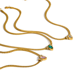 Colliers À Maillons Élégants Pour Femmes, En Acier Inoxydable Étanche, Couleur Or, Avec Zircon. h5 Image4