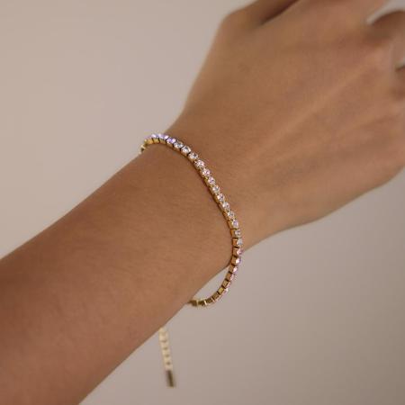 Bracelet chaîne simple en acier inoxydable étanche couleur or avec zircon pour femme