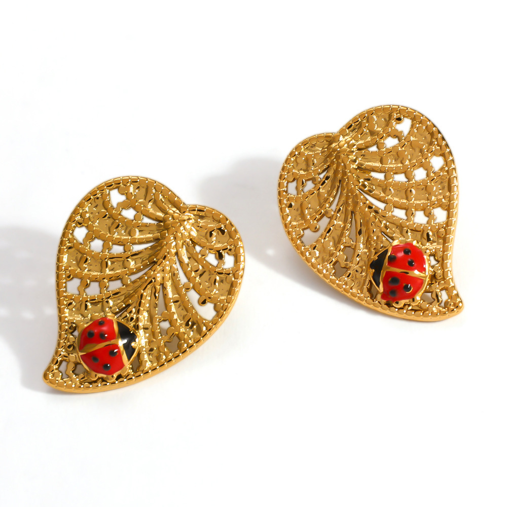Boucles D'Oreilles Puces Pour Femmes, Collection Classique, Motif Feuille D'Animal, En Acier Inoxydable Étanche, Couleur Or Image4