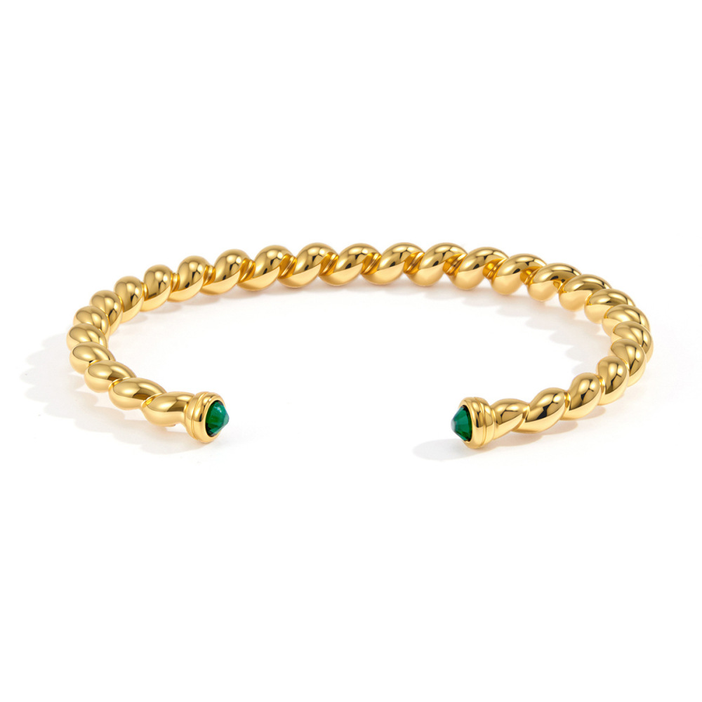 Bracelet Chaîne Rétro Luxueux En Acier Inoxydable Imperméable Couleur Or Avec Zircon, Orné D'Un Patchwork Torsadé. Image5
