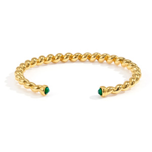Bracelet Chaîne Rétro Luxueux En Acier Inoxydable Imperméable Couleur Or Avec Zircon, Orné D'Un Patchwork Torsadé. h5 Image5