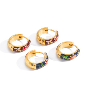 Boucles D'Oreilles Créoles Élégantes En Acier Inoxydable Doré, Style Classique, Avec Motif Floral. h5 Image5
