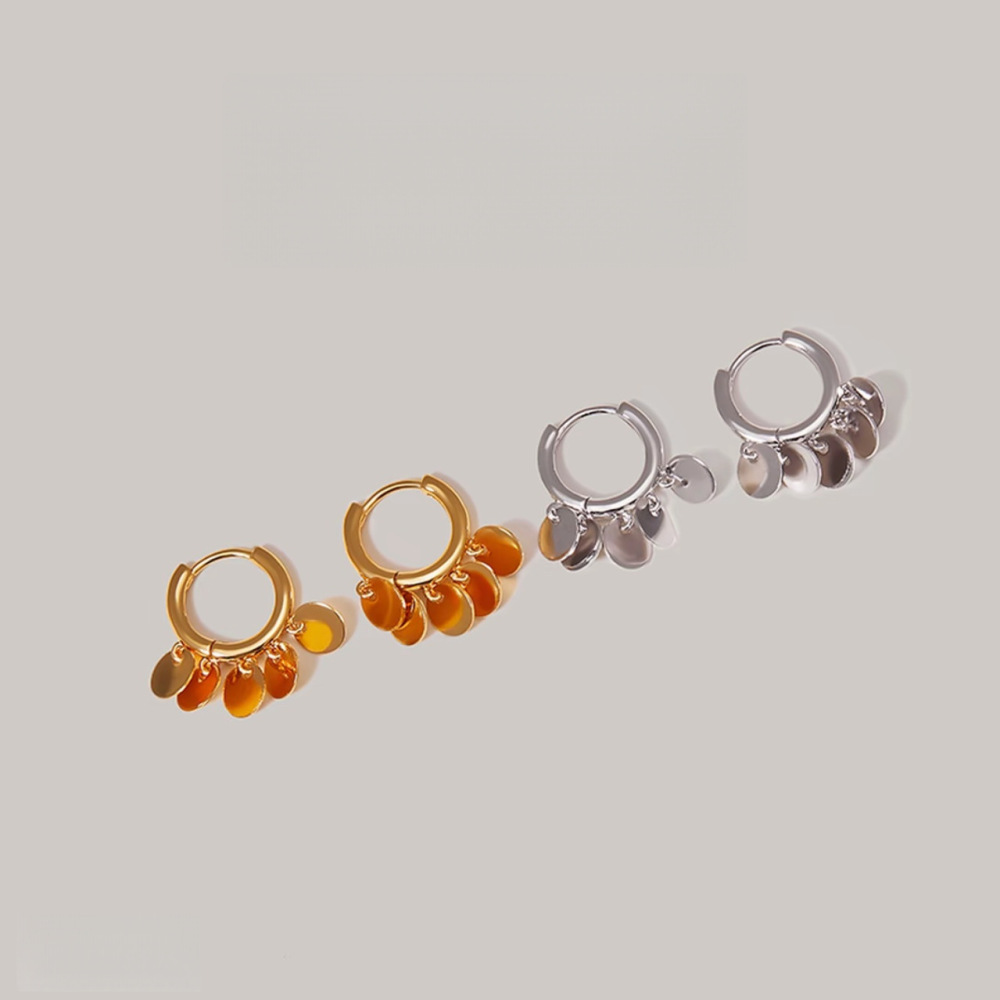 Boucles D'Oreilles Créoles Pour Femmes, Style Rétro, Personnalisées, Avec Pendentif À Sequins, Couleur Cuivre Doré Image3