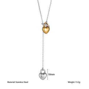 Colliers Pendentifs Pour Femmes, Collection Simple Series Elegant Heart, En Acier Inoxydable Doré Et Argenté, Étanches. h5 