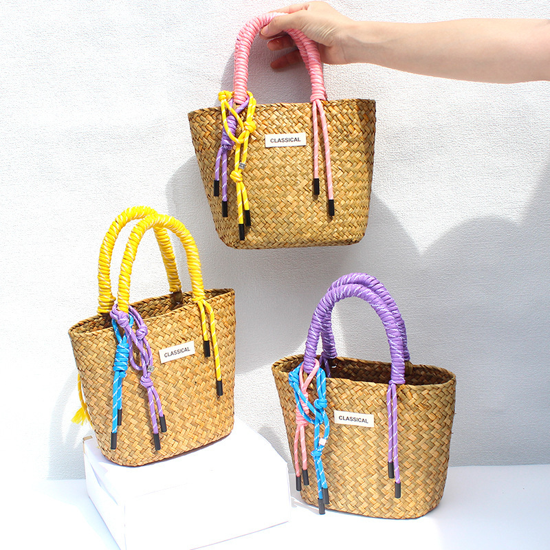 Sac Carré Pour Femme En Raphia Tressé Multicolore, Style Décontracté Image3