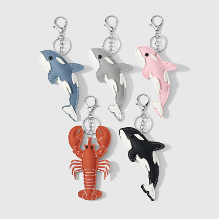 Porte-clés en cuir représentant des animaux marins mignons de couleurs variées, série simple