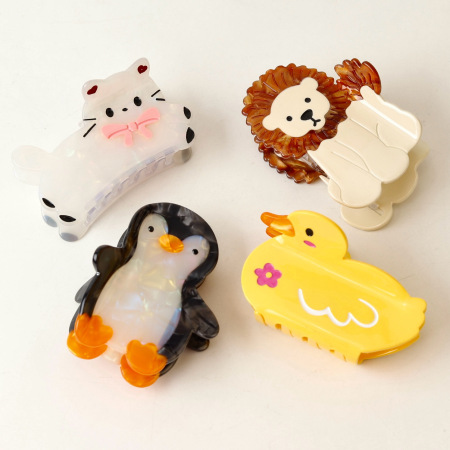 Griffes à cheveux unisexes en acétate, motif animaux mignons, série simple