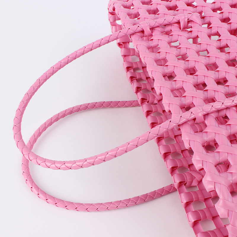 Sac Fourre-Tout Femme En Pvc Tissé Ajouré, Couleur Unie Style Vacances h5Image3