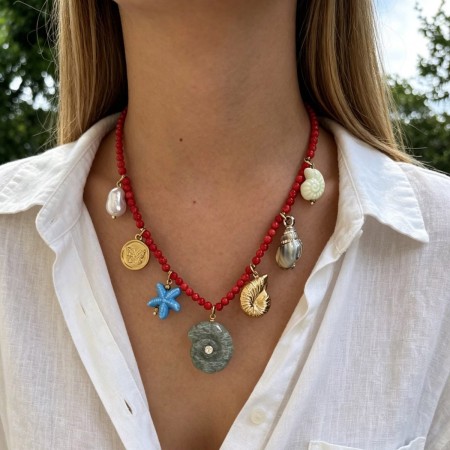Colliers de perles pour femmes, style océanique, coquillages, pierres naturelles, couleur or, perles artificielles 2