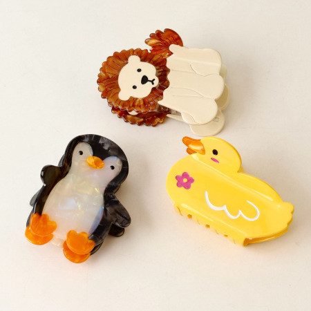 Griffes à cheveux unisexes en acétate, motif animaux mignons, série simple 2