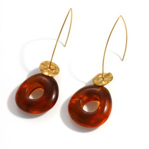 Boucles D'Oreilles Pendantes Pour Femmes, Style Rétro, Rondes, En Acier Inoxydable, Étanches, Couleur Or, Collection Simple Series h5 Image4