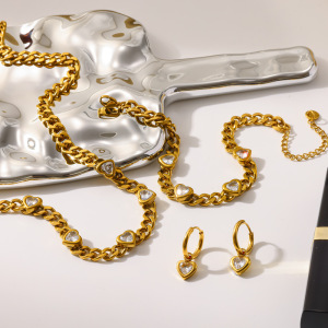 Ensembles De Bijoux Pour Femmes En Acier Inoxydable Doré Avec Strass En Forme De Cœur h5 Image3