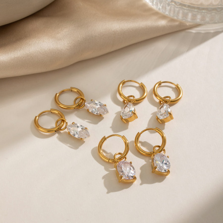 Boucles d'oreilles pendantes pour femmes en acier inoxydable étanche, couleur or, avec zircon.