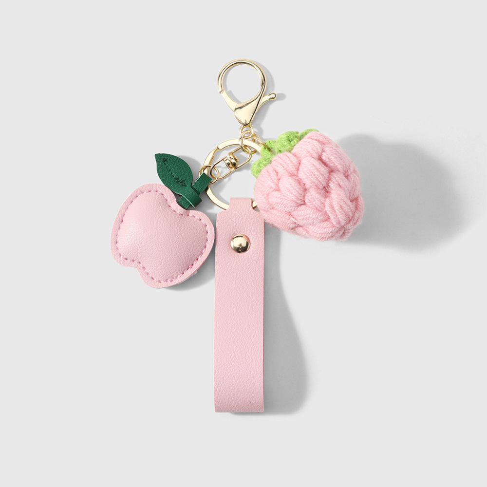 Porte-Clés Sac Femme En Cuir, Couleur Unie Fraise, Collection Simple Series Sweet Fruit 