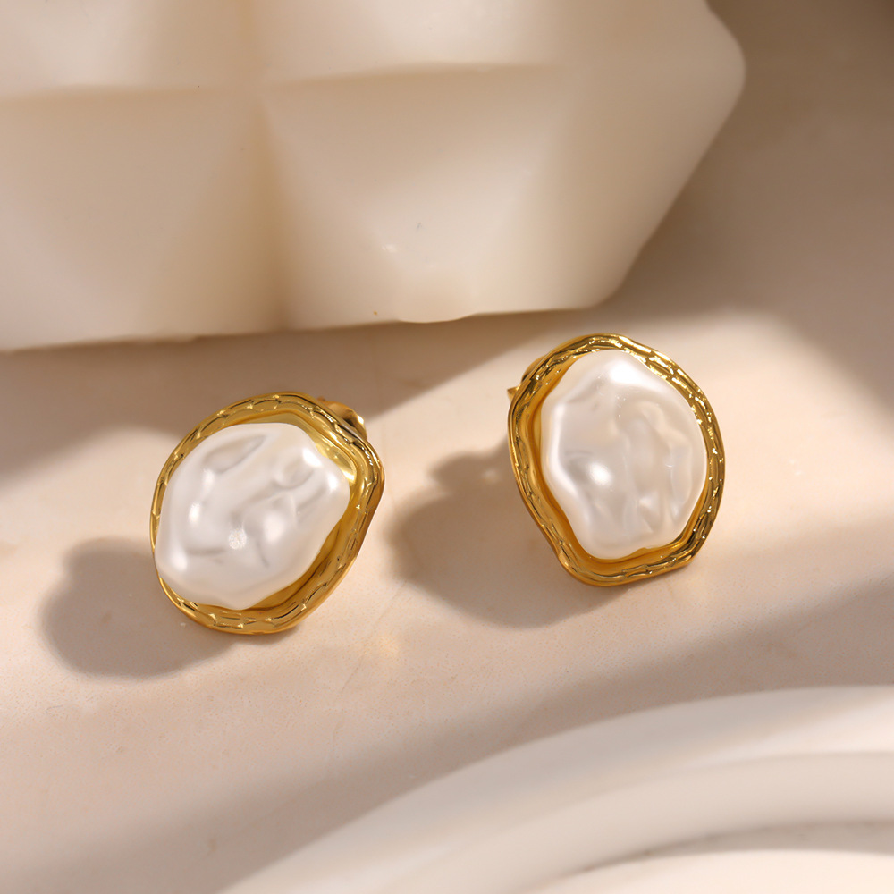 Boucles D'Oreilles Puces Pour Femmes, Élégantes, De Forme Irrégulière, En Acier Inoxydable, Étanches, De La Collection Simple Series h5Image3