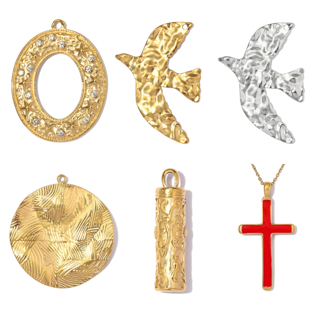 Pendentifs Pour Femmes En Acier Inoxydable, Couleur Or, Forme Irrégulière, Mignon Et Original, Avec Motif Animal Et Croix. h5Image4