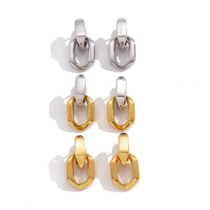 Boucles D'Oreilles Pendantes Pour Femme, Style Patchwork Simple Et Irrégulier, En Acier Inoxydable Imperméable Couleur Or h5 Image5