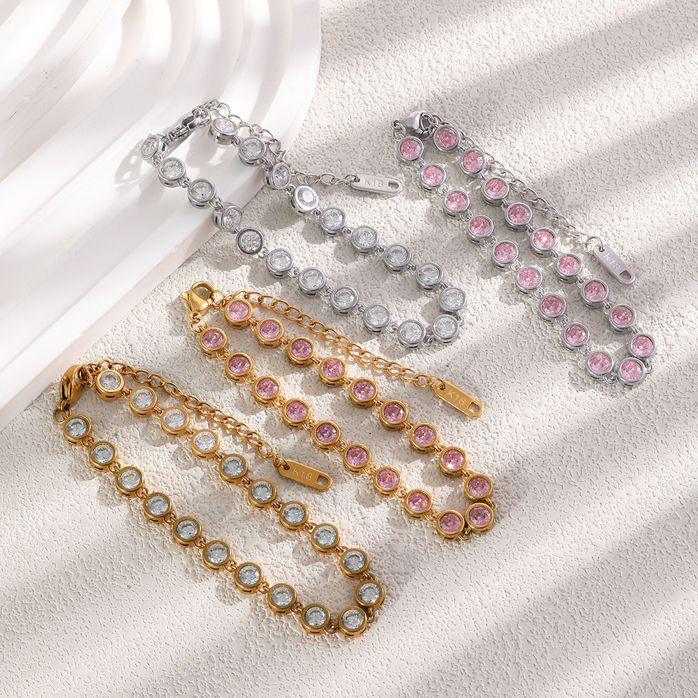 Bracelet Chaîne Pour Femme En Acier Inoxydable Doré, Étanche Et Orné De Zircon, Orné D'Un Cercle Luxueux. Image2
