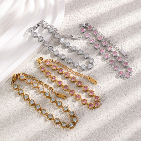 Bracelet chaîne pour femme en acier inoxydable doré, étanche et orné de zircon, orné d'un cercle luxueux. 2