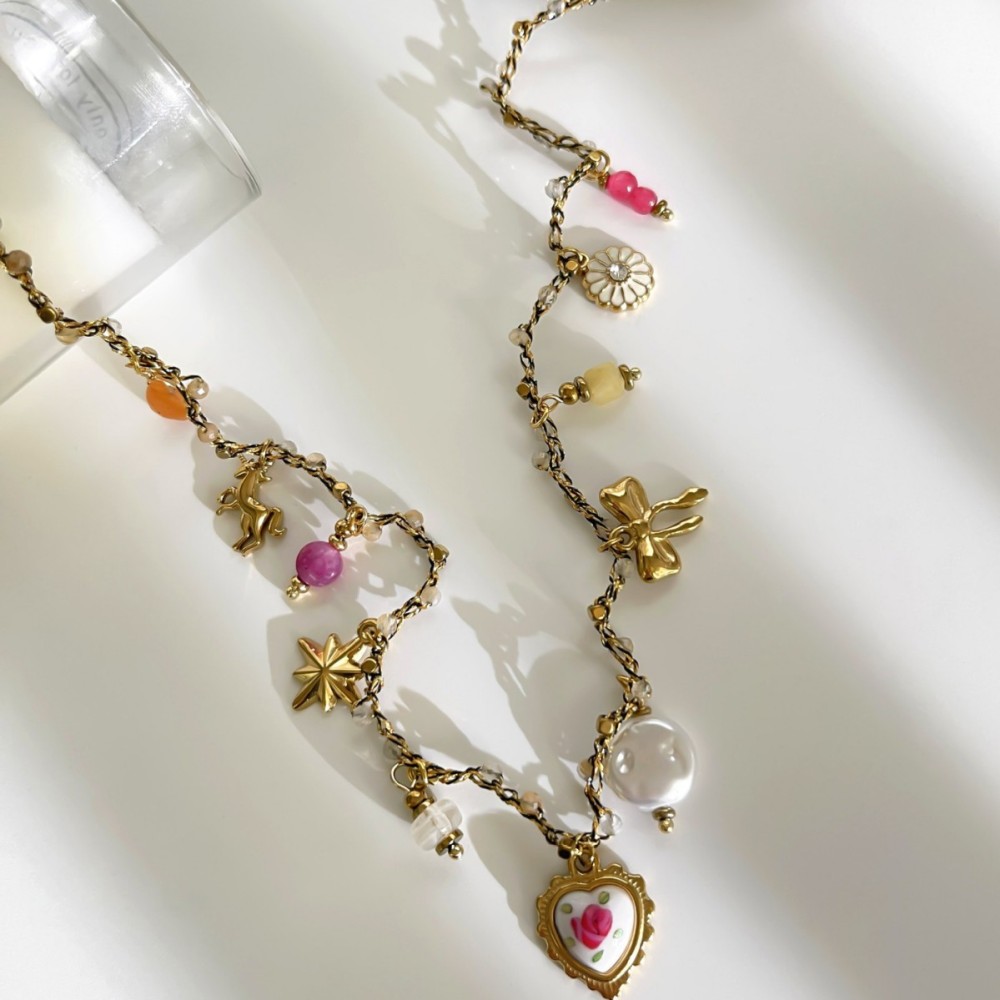 Colliers Pendentifs Pour Femmes, Collection Romantique Rétro, En Forme De Cœur Tressé, Couleur Or Et Perle Image2