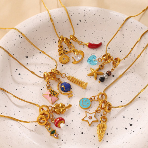 Colliers Pendentifs Pour Femmes En Acier Inoxydable Étanche, Couleur Or, Strass Et Perles Artificielles h5 Image3