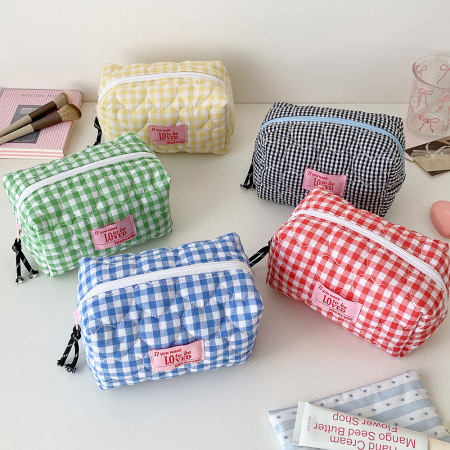 Trousses à maquillage Simple Series Sweet Heart Plaid en polyester multicolores