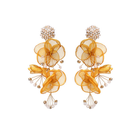 Boucles d'oreilles pendantes pour femme, collection romantique, motif floral, strass et perles artificielles