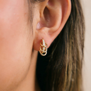 Boucles D'Oreilles Créoles Pour Femmes En Acier Inoxydable Étanche, Couleur Or, Avec Zircon. h5 Image2