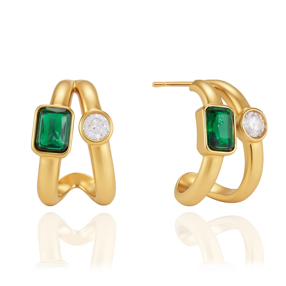 Boucles D'Oreilles Puces Pour Femmes, Collection Luxueuse, Forme Simple Et Irrégulière, Acier Inoxydable, Couleur Or, Zircon, Étanches. Image5