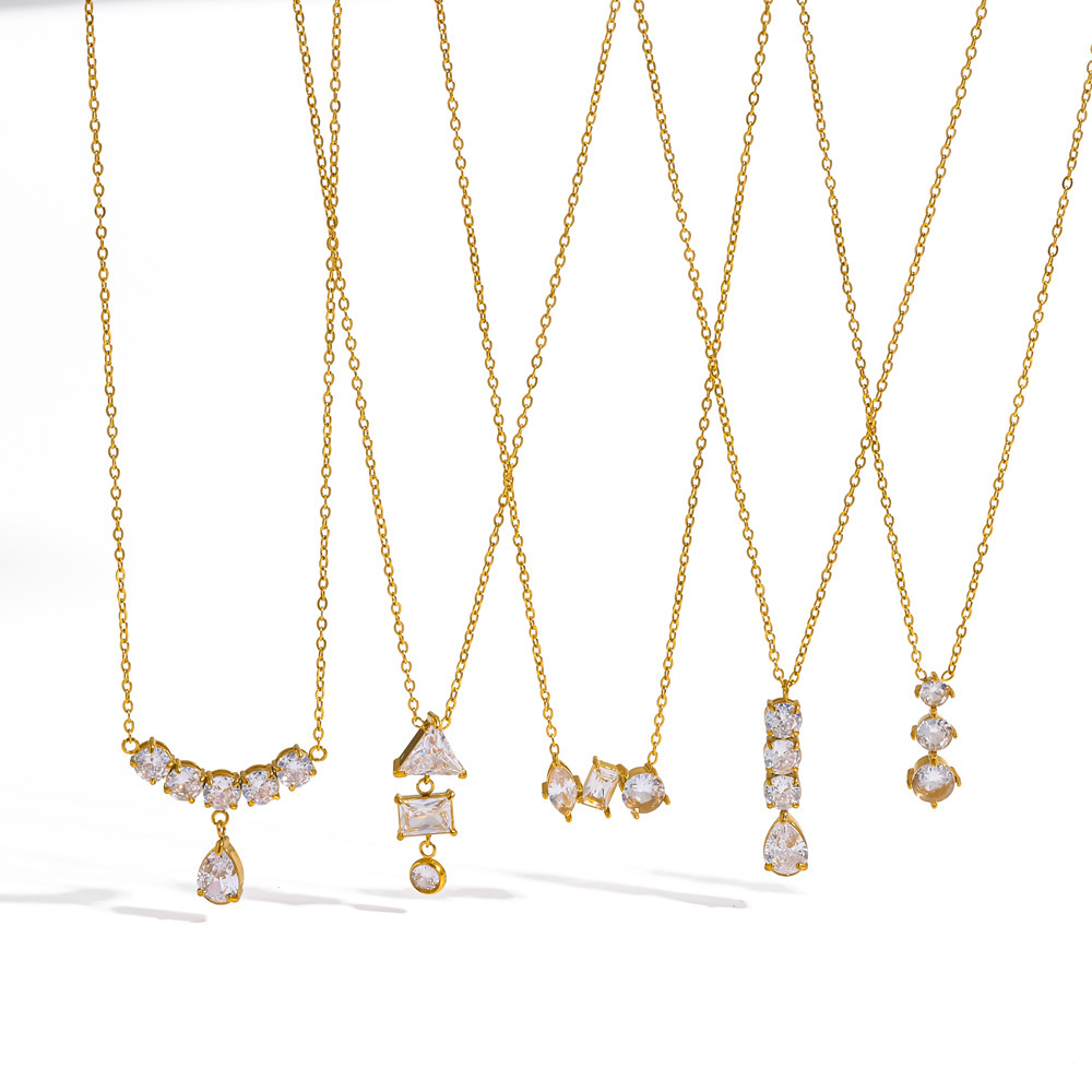 Colliers À Maillons Élégants Pour Femmes, En Acier Inoxydable Étanche, Couleur Or, Ornés De Strass. Image4