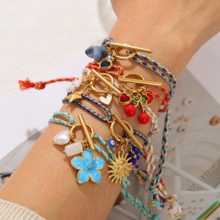 Bracelets tressés pour femmes, style océanique, motif floral romantique et cerisier en fleurs
