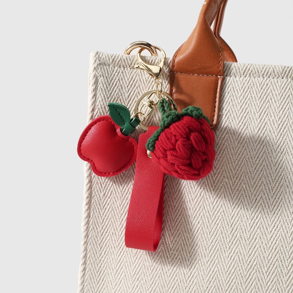 Porte-Clés Sac Femme En Cuir, Couleur Unie Fraise, Collection Simple Series Sweet Fruit Image4