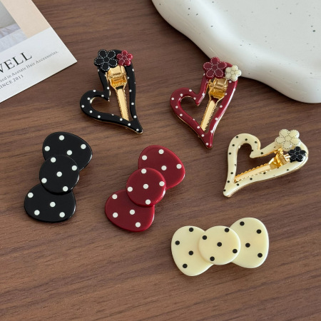 Pinces à cheveux en acétate à pois et nœud papillon, collection romantique