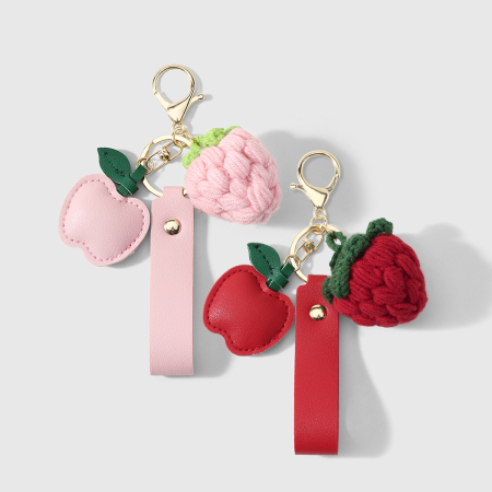 Porte-clés sac femme en cuir, couleur unie fraise, collection Simple Series Sweet Fruit