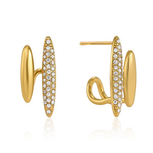 Boucles D'Oreilles Puces Pour Femmes, Forme Elliptique Simple Et Décontractée, En Acier Inoxydable Étanche, Couleur Or, Avec Zircon. h5 Image5